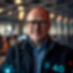 Portrait of Charles Hoskinson with blockchain graphics